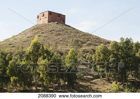 Stock Image - Fortified Military Guard Tower Overlooking The Khyber Pass, Federally Administered Tribal Areas, Pakistan. Fotosearch