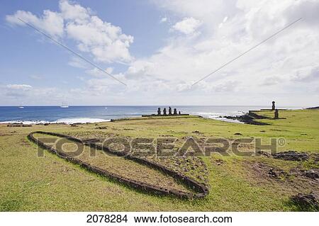 Foundations Of A House, Ahu Vai Huri, Ahu Tahai & Ahu Ko Te Riku At The Tahai Ceremonial Complex, Rapa Nui (Easter Island), Chile View Large Photo Image Picture - Foundations Of A House, Ahu Vai Huri, Ahu Tahai & Ahu Ko Te Riku At The Tahai Ceremonial Complex, Rapa Nui (Easter Island), Chile. Fotosearch