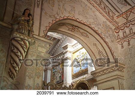 Stock Image - Frescoes With Tropical Motifs On The Walls Of The Jesuit Mission Of San Javier De Velasco, Santa Cruz Department, Bolivia. Fotosearch