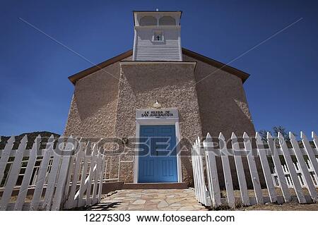 Stock Image - Front of the old adobe Baptist church; Lincoln, New Mexico, United States of America. Fotosearch
