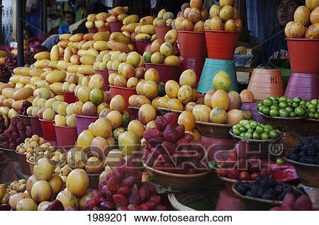 Stock Image - Fruits For Sale At The Market, San Cristobal De Las Casas, Chiapas, Mexico. Fotosearch