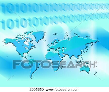 Stock Image - Fv5406, G. Biss Photography; Map Of World With Binary Code. Fotosearch