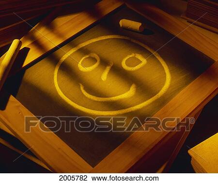 Stock Image - G. Biss Photography; Chalkboard With Happy Face. Fotosearch