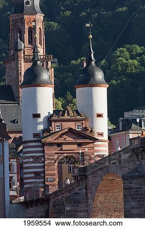 Picture - Gate Of The Karl-Theodor Bridge (Old Bridge) Over The Neckar River, Heidelberg, Baden-Wurttemberg, Germany. Fotosearch