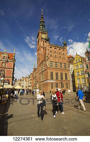 Gdansk Town Hall clock tower on Long Market Street, Old Town; Gdansk, Poland View Large Photo Image Stock Image - Gdansk Town Hall clock tower on Long Market Street, Old Town; Gdansk, Poland. Fotosearch