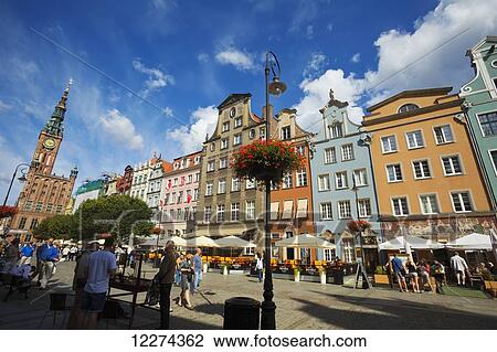 Gdansk Town Hall clock tower on Long Market Street, Old Town; Gdansk, Poland View Large Photo Image Stock Image - Gdansk Town Hall clock tower on Long Market Street, Old Town; Gdansk, Poland. Fotosearch