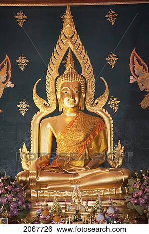 Stock Photograph - Gilded Buddha Image At The Thai Temple, Bodhgaya, Bihar, India. Fotosearch