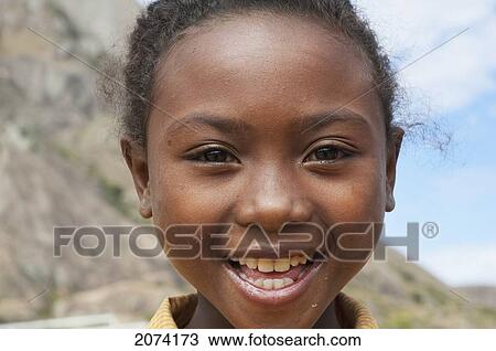 Stock Image - Girl, Anja, Fianarantsoa Province, Madagascar. Fotosearch