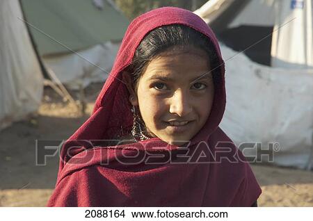 Picture - Girl In A Relief Camp After The 8 October 2005 Earthquake, Bagh, Azad Kashmir, Pakistan. Fotosearch