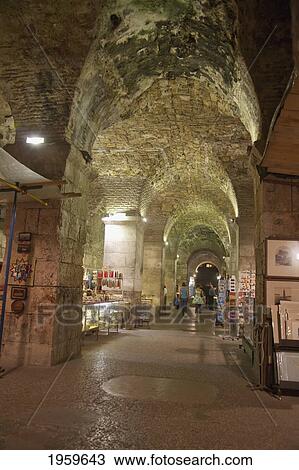Stock Image - Ground Floor Passageway Of The Diocletian Palace, Split, Split-Dalmatia, Croatia. Fotosearch