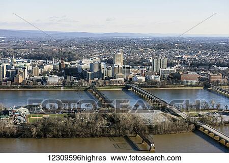 Stock Photograph - Harrisburg cityscape from the air; Harrisburg, Pennsylvania, United States of America. Fotosearch