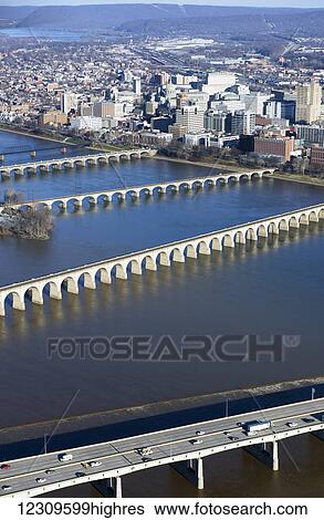 Stock Photograph - Harrisburg cityscape from the air; Harrisburg, Pennsylvania, United States of America. Fotosearch