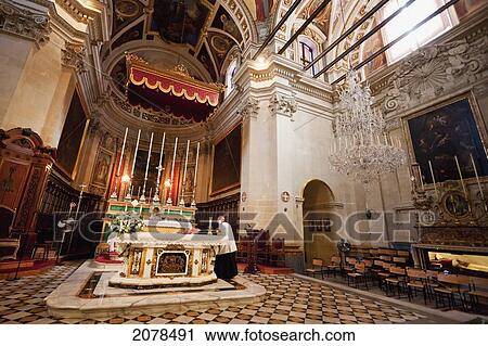 Stock Image - High Altar In St. Marija Cathedral Inside The Citadel, Victoria (Rabat), Gozo Island, Malta. Fotosearch