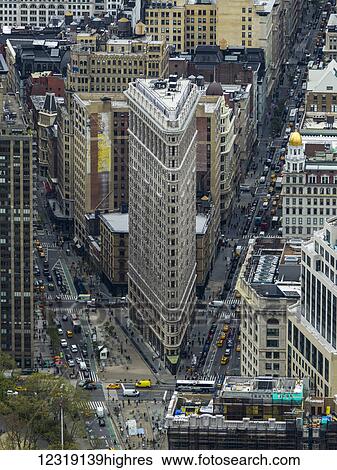 High angle view of the Flatiron building in the Flatiron district; New York City, New York, United States of America View Large Photo Image Stock Photograph - High angle view of the Flatiron building in the Flatiron district; New York City, New York, United States of America. Fotosearch