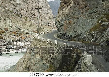 Stock Photo - Highway S1 (Gilgit To Skardu) By The Indus River Gorge, Skardu, Northern Areas, Pakistan. Fotosearch