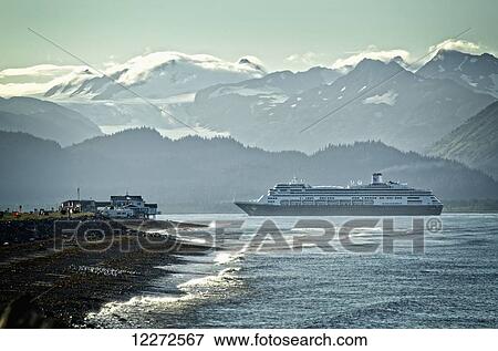 Stock Photo - Holland America cruise ship Amsterdam in Homer for their last port of call, Southcentral Alaska, Autumn. Fotosearch