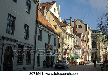 Picture - Houses Along Meistaru Street, Riga, Latvia. Fotosearch
