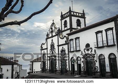 Stock Photograph - Igreja da Misericordia church; Vila Franca do Campo, Sao Miguel, Azores, Portugal. Fotosearch