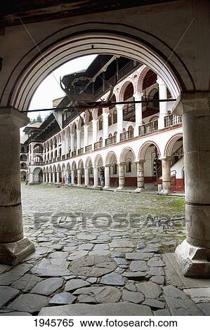 Stock Photography - Interior Courtyard, Rila Monastery, Blagoevgrad, Bulgaria. Fotosearch