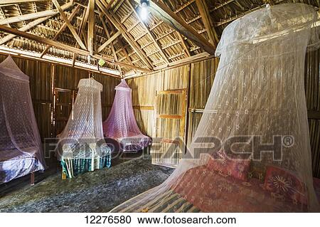Stock Image - Interior of beach bungalows; Osoalata, Baucau, East Timor. Fotosearch