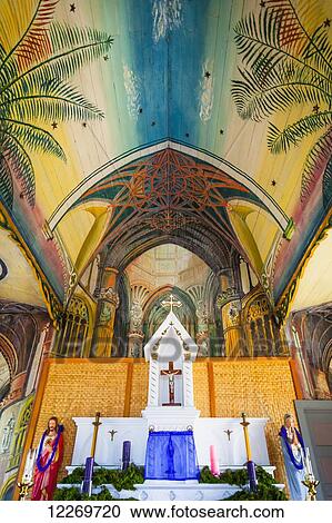 Stock Image - Interior of St. Benedict's Painted Church, Captain Cook; Island of Hawaii, Hawaii, United States of America. Fotosearch