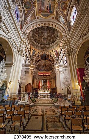 Interior Of St. Marija Cathedral Inside The Citadel, Victoria (Rabat), Gozo Island, Malta View Large Photo Image Stock Photography - Interior Of St. Marija Cathedral Inside The Citadel, Victoria (Rabat), Gozo Island, Malta. Fotosearch