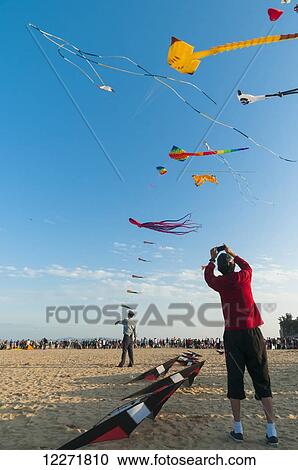 Stock Image - International Kite Festival, a spectacular kite exhibition with participants from all over the world; Xiamen, Fujian province, China. Fotosearch