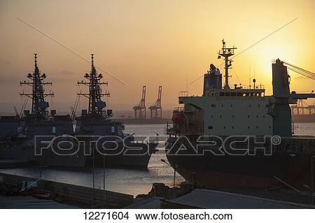 Picture - International navy vessels on anti-piracy duty, Djibouti Port; Djibouti, East Africa. Fotosearch