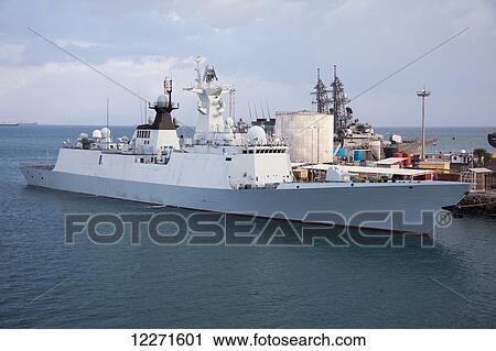 Stock Image - International navy vessels on anti-piracy duty, Djibouti Port; Djibouti, East Africa. Fotosearch