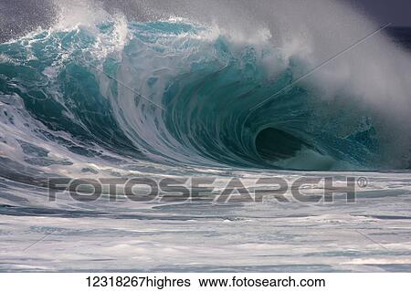 Stock Photograph - Island wave on Oahus North shore; Oahu, Hawaii, United States of America. Fotosearch