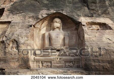 Picture - Jain Sculptures Carved In To The Cliff On The Southern Approach To The Fort, Gwalior, Madhya Pradesh, India. Fotosearch