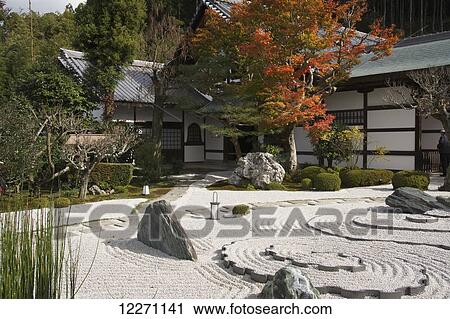 Stock Image - Japanese temple garden in autumn; Kyoto, Japan. Fotosearch