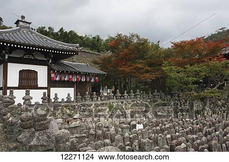 Picture - Japanese temple stone memorial ground; Arashiyama, Kyoto, Japan. Fotosearch