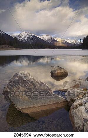 Johnson Lake And The Fairholme Range, Banff National Park, Alberta Canada. View Large Photo Image Picture - Johnson Lake And The Fairholme Range, Banff National Park, Alberta Canada.. Fotosearch