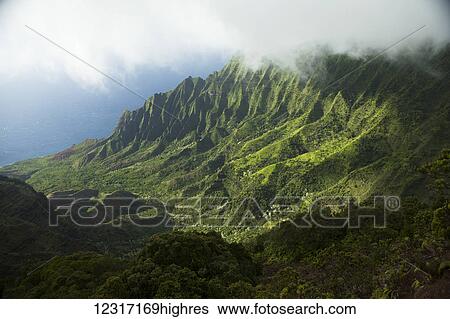 Stock Photograph - Kalalau Valley from Waimea Canyon State Park; Kokee, Kauai, Hawaii, United States of America. Fotosearch