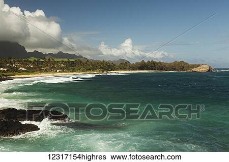 Stock Photograph - Keoniloa Beach and Bay, also known as Ship Wreck Beach; Poipu, Kauai, Hawaii, United States of America. Fotosearch