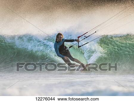 Kitesurfing; Tarifa, Cadiz, Andalusia, Spain View Large Photo Image Picture - Kitesurfing; Tarifa, Cadiz, Andalusia, Spain. Fotosearch