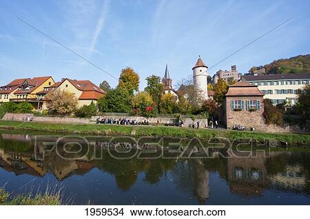 Kittsteintor Reflected In The Tauber River, Wertheim Am Main, Baden-Wurttemberg, Germany View Large Photo Image Picture - Kittsteintor Reflected In The Tauber River, Wertheim Am Main, Baden-Wurttemberg, Germany. Fotosearch