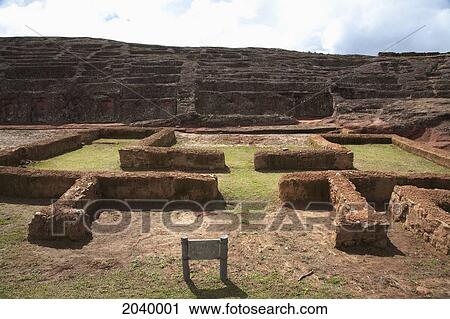 Stock Image - Ladder Platforms On The Carved Stone Hill Of El Fuerte De Samaipata, Santa Cruz Department, Bolivia. Fotosearch