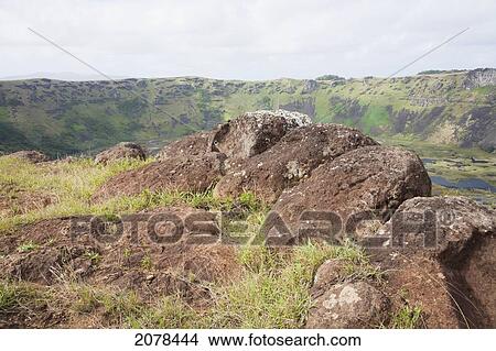 Picture - Lagoon Inside The Caldera Of Rano Kau Volcano, As Seen From The Rim, Rapa Nui (Easter Island), Chile. Fotosearch