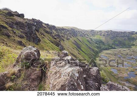 Stock Photography - Lagoon Inside The Caldera Of Rano Kau Volcano, As Seen From The Rim, Rapa Nui (Easter Island), Chile. Fotosearch