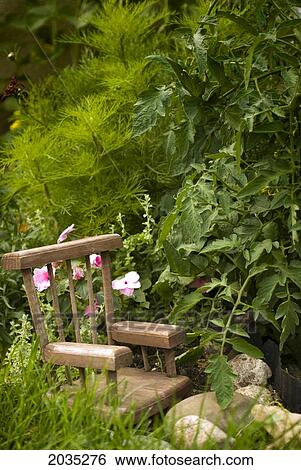 Little Chair In Garden. View Large Photo Image Stock Photograph - Little Chair In Garden.. Fotosearch