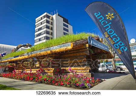 Log Cabin Visitor Information Center in downtown Anchorage, Southcentral Alaska, Summer. View Large Photo Image Stock Photography - Log Cabin Visitor Information Center in downtown Anchorage, Southcentral Alaska, Summer.. Fotosearch
