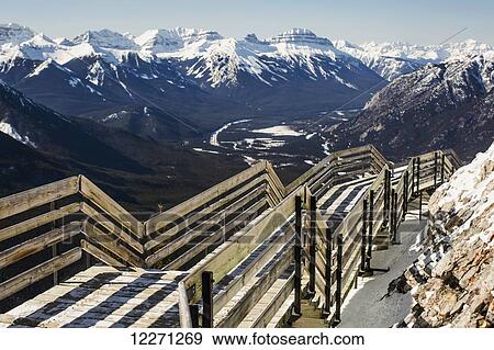 Stock Photo - Lookout over Sulphur Mountain in Banff National Park; Banff, Alberta, Canada. Fotosearch