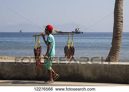 Man carrying fish; Dili, East Timor View Large Photo Image Stock Photograph - Man carrying fish; Dili, East Timor. Fotosearch