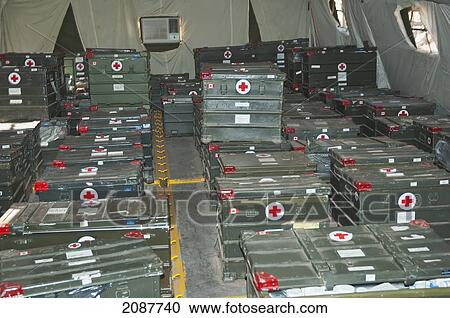 Stock Image - Medical Supplies In The Field Hospital Of Canada's Dart (Disaster Assistance Response Team) After The 8 October 2005 Earthquake, Garhi Dopatta, Azad Jammu & Kashmir, Pakistan. Fotosearch