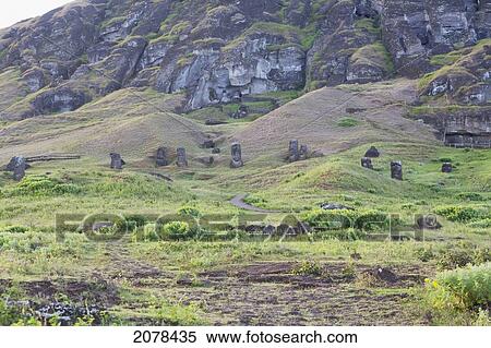 Moais By The Quarry On The Outer Slope Of The Rano Raraku Volcano, Rapa Nui (Easter Island), Chile View Large Photo Image Stock Photography - Moais By The Quarry On The Outer Slope Of The Rano Raraku Volcano, Rapa Nui (Easter Island), Chile. Fotosearch