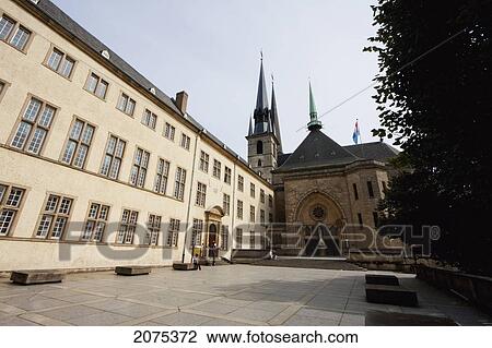 Stock Image - National Library And Cathedral Of The Blessed Virgin (Notre Dame Cathedral), Luxembourg. Fotosearch