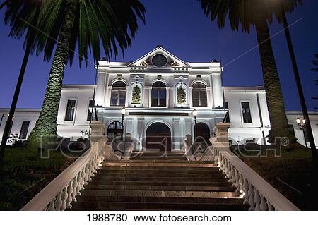 Stock Image - Naval And Maritime Museum At Night, Valparaiso, Valparaiso Region, Chile. Fotosearch