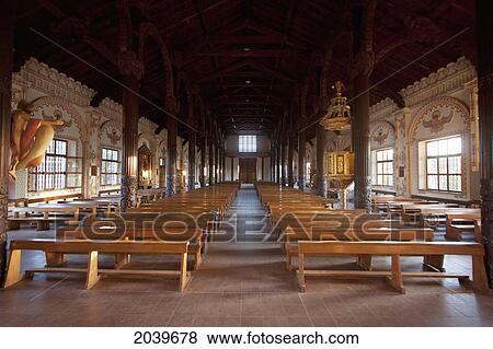 Stock Photo - Nave, Frescoes With Tropical Motifs On The Walls And Main Entrance, Jesuit Mission Of San Ignacio De Velasco, Santa Cruz Department, Bolivia. Fotosearch